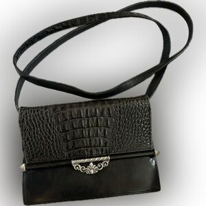 Brighton Vintage Black Croc Crossbody removable strap Clutch. Lots of slots.